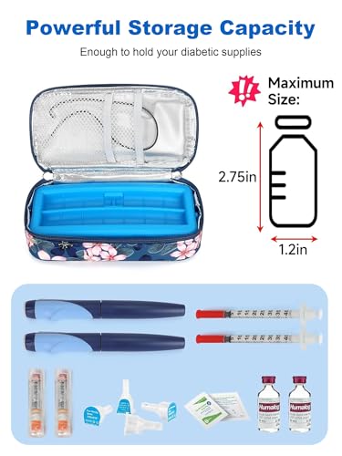 Insulin Cooler Travel Case for Diabetic Supplies, Pen & Vial Temperature Display Medication Cooling Bag with Ice Brick, TSA Approved Refrigerated Travel Organizer for Peptide, GLP-1 (Magnolia) - color: Magnolia