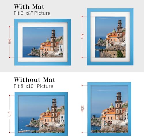 WUTL 8x10 Picture Frames Solid Wood 6x8 Photo Frame with Mat Blue 6 Pack - color: Blue, size: 8x10