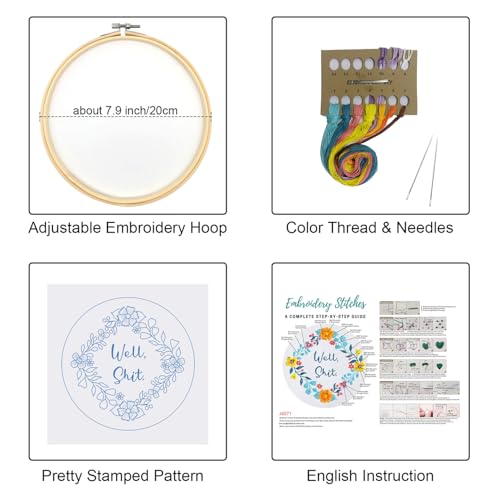Louise Maelys Embroidery Kit for Beginners Floral Quote Wreath Craft - color: Pattern 19