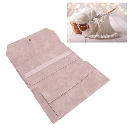 Tyenaza Knitting Needle Storage Bag, PU 13in Knitting Needle Case Organizer for Home Travel Cafe (Light Rosy)