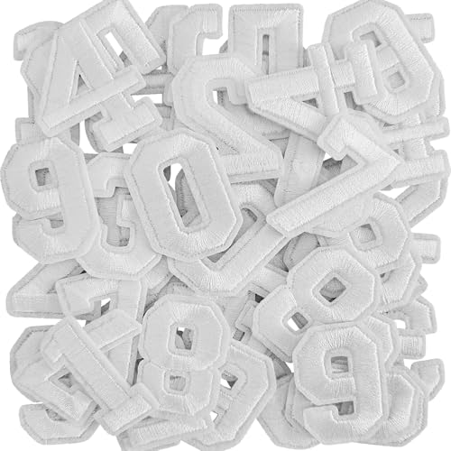 50 Pcs Iron on Numbers Patches for Fabric Tote Bags Hats Clothing White - color: White, size: Numbers Only