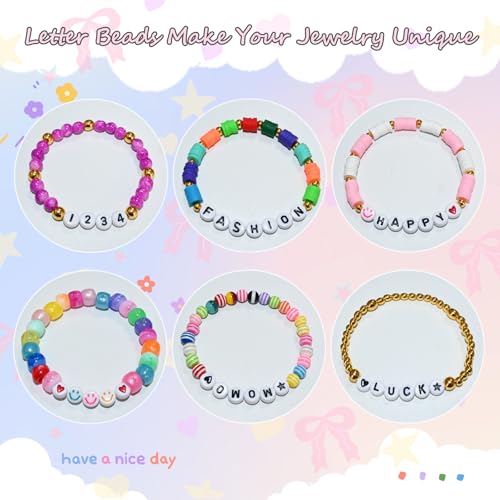 Amaney 1600pcs Acrylic Letter Beads - 4x7mm White, A-Z 31 Styles for Jewelry Making Bracelets, Necklaces, Key Chains - color: White&hearts, size: 7x4mm