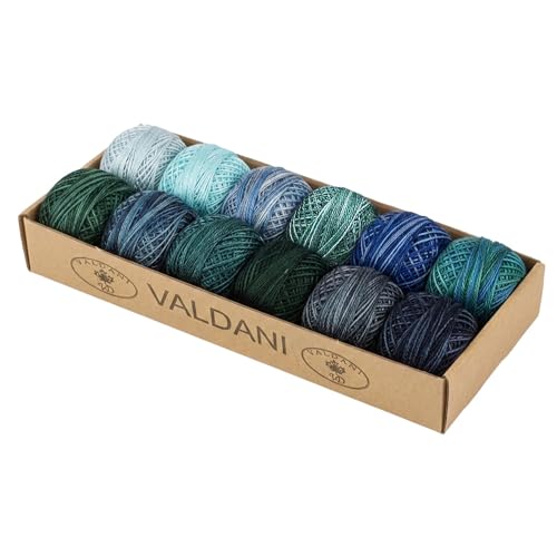 Valdani Pearl Cotton Sz 8 | Ocean Waves | 12 Balls | 73 Yds/Ball - color: Ocean Waves S8, size: 8