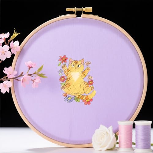 ORIGACH 4 Sheets Water Soluble Embroidery Patterns Stabilizers - Pre-Printed Cat & Flower Designs - Stick & Stitch Embroidery Paper for Hand Sewing Lovers - color: Cat & Flower
