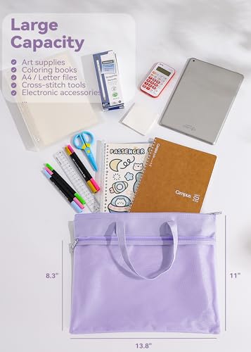 SortRax Large Zipper Pouch with Handle, Fits Letter and A4, Purple - color: Purple