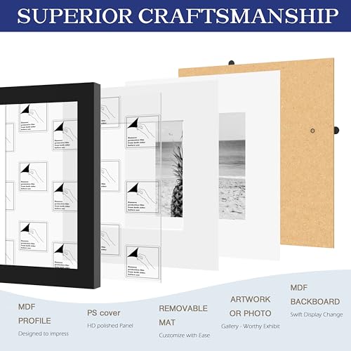 An&He 8x8 Picture Frames Set of 9, Displays 4x4 with Mat or 8x8 Without Mat Photos, Square Collage Wall Decor for Gallery, Tabletop & Wall Decor, Black - color: Black-9, size: 8x8