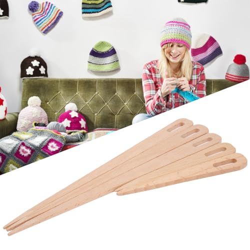 HEEPDD 5Pcs Hand Stick Wooden Knitting Eye Needle Tapestry Weaving Tools