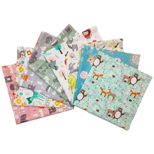 8 pcs/lot Fat Quarter Fabric Bundles 100% Cotton 19.69'' x 19.69'' (50 x 50cm) Quilting Cotton Craft Fabric Pre-Cut Squares Sheets for Patchwork Sewing Quilting Crafting, Forest Pattern. - color: M-3