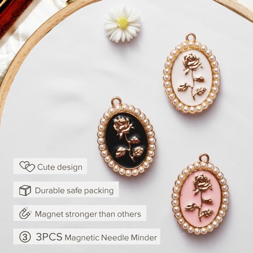 Needle Minder for Embroidery, 3pcs Magnetic Needle Keeper for Cross Stitch, Lovely Cartoon Pin, Needlework Storage Accessory, Gift for Cross Stitch Lover (45-Needle)