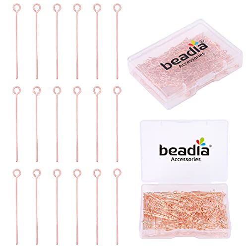BEADIA Rose Gold Plated Open Eye Pins Non Tarnish 25mm 200pcs for Jewelry Making Findings - color: Open Eye Pins Rose Gold, size: 25x0.7mm
