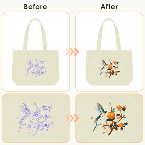 ERKOON Canvas Tote Bag Embroidery Kit for Beginners, Floral Arts Crafts Cross Stitch Kits for Adults Including Stamped Embroidery Bag with Hoops, Needle, Instruction and Color Threads (Hummingbird) - color: Hummingbird-White