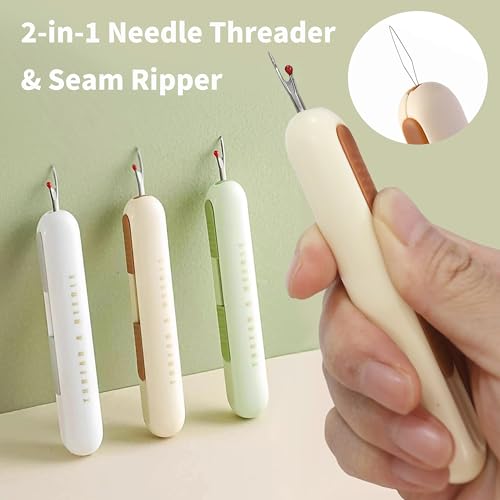 ZhXu Shuo 2 in 1 Needle Threader Seam Ripper for Sewing, Needle Threaders and Seam Rippers Tool for Sewing Enthusiasts and Elderly (3 PCS)