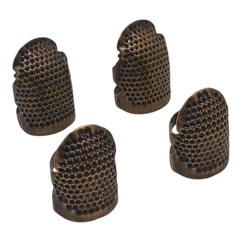 4 Pcs Sewing Thimble Finger Protector, Adjustable Metal Thimbles for Hand Sewing Finger Protector, Quilting Craft Accessories for Knitting Needlework DIY Tools, Bronze(2 Sizes, S/M)