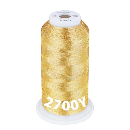 Simthread 2700 Yards Metallic Embroidery Machine Thread - Light Gold MS-001, 40wt High-Sheen King Spool, Smooth Running & Break Resistant for Commercial & Home Embroidery Machines - color: Light Gold MS-001