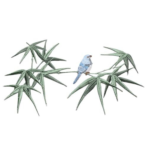 Iron/Sew on Applique Repair Patches, Blue Bird on Bamboo Patch - color: Blue Bird on Bamboo