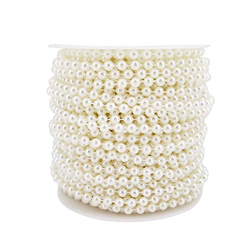5MM Beaded Trim Ivory Crafts Faux Pearl Beads Garland Roll Strand 82FT - color: Ivory, size: 5mm