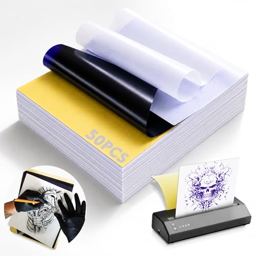 Rayyl Tattoo Transfer Paper 50 Sheets - Stencil Paper 4-Layer 8.5" x 11" Professional Thermal Transfer Paper for Tattoo Stencil Printer and Freehand Tracing Stencil Lines for Tattoo Supplies - size: 50 Sheets