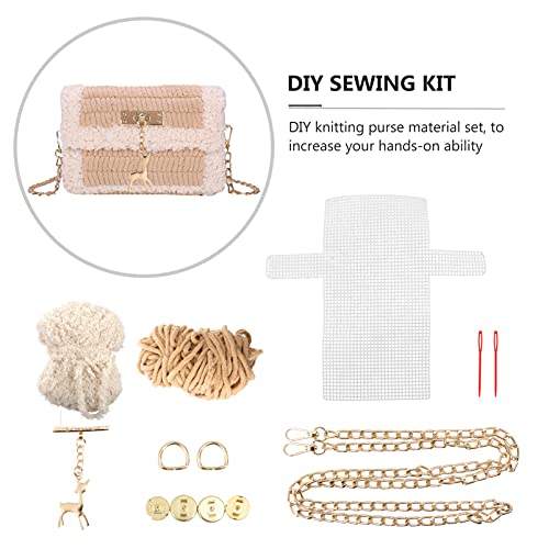 ABOOFAN DIY Woven Purse Material Kit Cross Stitch Purse Canvas with Deer Pendant Handmade Bag Accessory for Phone Cosmetics Gift Making 7.28 X 4.13 X 1.57 in