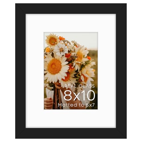 Golden State Art 8x10 Black Picture Frame Mat for 5x7 Real Glass - color: Black, size: 8x10
