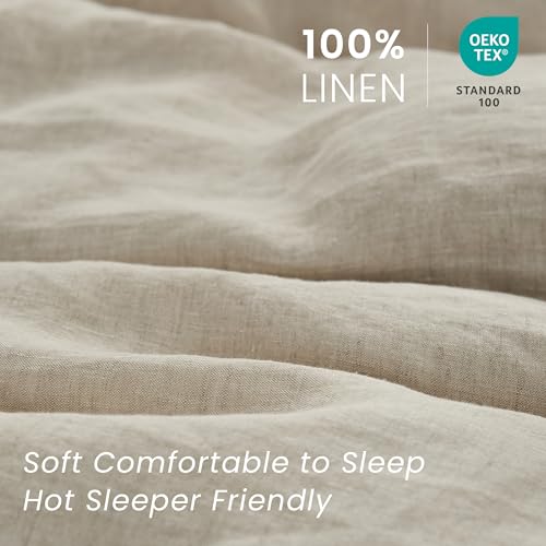 Simple&Opulence 100% French Linen Pillowcases with Embroidery – Pack of 2, Washed Solid Color Natural Flax, Soft & Breathable - Linen, 20'' x 26'' - color: Linen, size: Queen