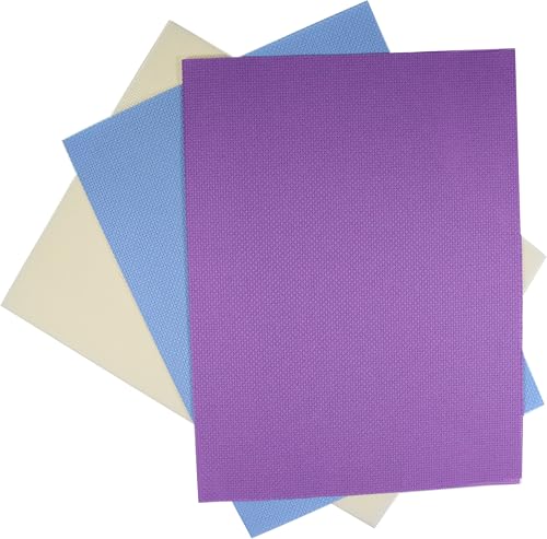 KCS 3 pc of 12" x 18" 14CT Counted Cotton Aida Cloth Cross Stitch Fabric (Cream+Light Blue+Lavender) - color: Cream+light Blue+lavender