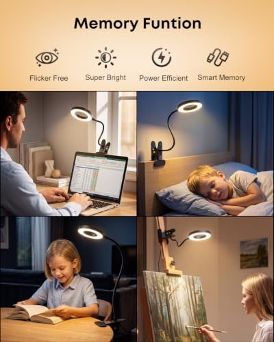 Clip‑On Book Light 5W Desk Lamp, USB Powered Reading Light for Bed - color: Black