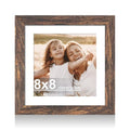 Hongkee 8x8 Picture Frame with Real Glass, Wood Frame 1 Pack(with Mat 6x6) - color: Rustic Brown, size: 8X8 in