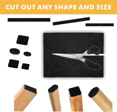 Felt Furniture Pads Self Adhesive 5 Pieces Black Furniture Strip 12 x 8 inch A4, 4 mm Felt Sheets for Crafts Furniture Chairs Floor Protectors DIY