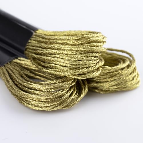 3 Skeins Metallic Embroidery Floss, Glitter Gold Embroidery Thread String, Polyester Cross-Stitch Threads for Hand Embroidery, String Art, DIY Bracelet- Gold - color: Gold