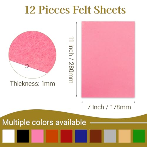12 Pcs Felt Sheets, 7x11 Inch Stiff Felt for Crafts DIY, Pink - color: Pink