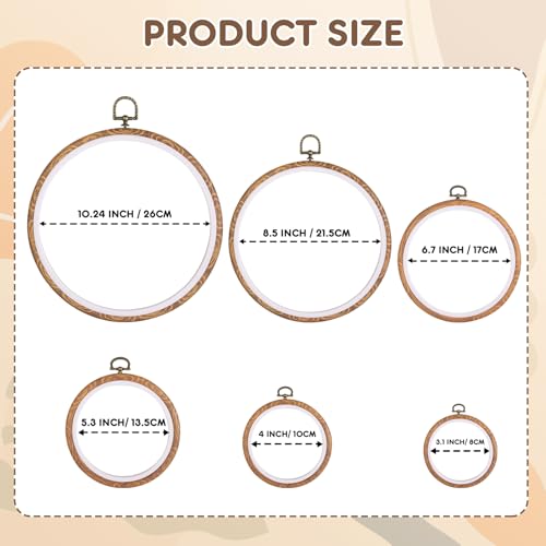 6PC Round Embroidery Hoops, Decorative Cross Stitch Hoops,Imitated Wood Frame for Embroidery Art Craft Sewing and Ornaments,6 Different Size（8/10/13.5/17/21.5/26cm，3.1/4/5.3/6.7/8.5/10.24inch）