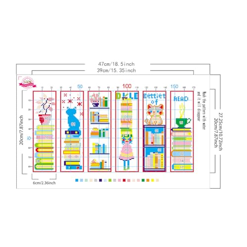 Zhenqing Bookish Cat Stamped Cross Stitch Bookmark Kit, 6 Bookshelf and Reading Designs on 11CT Printed Fabric for Adults and Beginners, Gift for Book and Cat Lovers - color: Cat Bookshelf Bookmarks