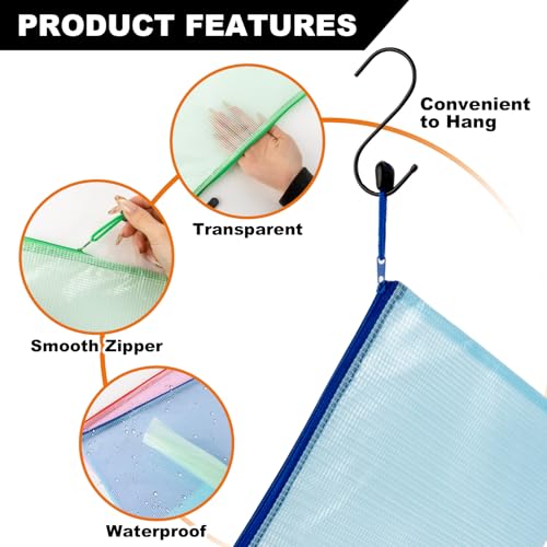MAQIHAN Mesh Zipper Pouch Bags - A4 Clear Zipper Pouches, 13.2 x 9.4 Inch - size: 13.2 x 9.4 Inch