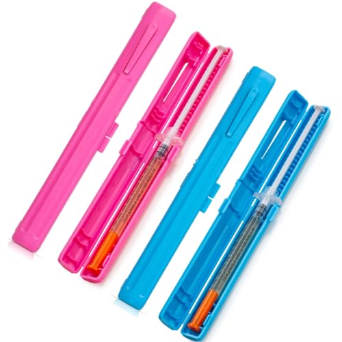Portable Travel Insulin Case for Prefilled Syringe, Discrete Syringe Holders for Diabetes (Blue & Pink | 2 Pack) - color: Orange Pink