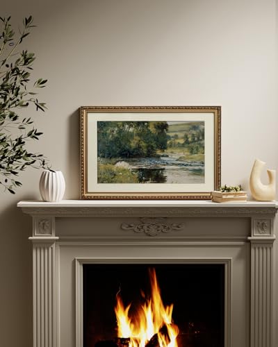 ARPEOTCY Vintage Gold Framed Large Wall Art, Nature Streamside Retro Paintings, Landscape Canvas Prints Artwork with Antique Frame, Victorian Wall Picture Decor for Gallery Living Room 16x24 inch - color: Streamside, size: 24"L x 16"W