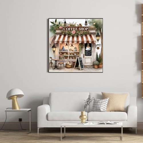 KYOQFVN Coffee Shop Cross Stitch Kits for Adults - House Embroidery Kits for Beginners Adults, 11 CT Patterns Dimensions Counted Cross Stitch Kits for Adults Arts Craft 14x14 inch - color: SZXCOFFEE-US