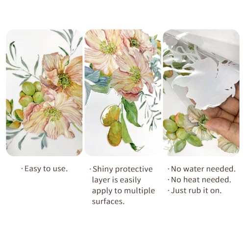 Floral Rub on Transfer for Furniture Vintage Large Flower UV DTF Transfer Sticker for Wood Glass Home Decor, Poppy and Kumquat - style: Poppy and Kumquat