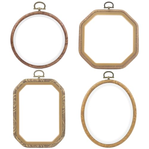 Swpeet 4Pcs 4 Sizes Circle Oval Rectangular Octagonal Embroidery Hoops Kit, Imitated Wood Plastic Display Frame, Cross Stitch Hoop Ring for Art Craft Sewing and Hanging Ornaments Home Decor - style: Styles NO.2