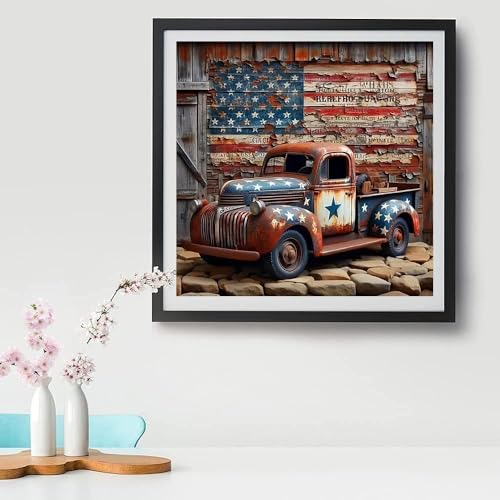 Tiwabb American Truck Flag Stamped Cross Stitch Kits for Adults Beginners - color: Cross Stitch - 7