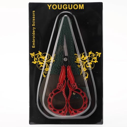 YOUGUOM Small Sewing Scissors, Little Embroidery Shears with Cover - color: Red