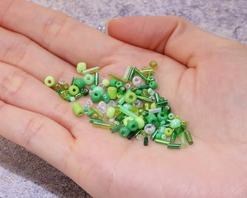 Mixed Craft Beads 1000Pcs/20g Glass Seed Tube Bead Bugle Bead 1.5-4.5mm Small Loose Spacer Beads for DIY Bracelets Necklace Earring Jewelry Making (Green) - color: Green