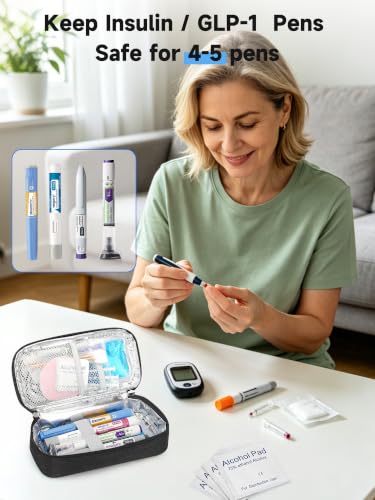 YOUSHARES Insulin Cooler Travel Case - TSA Approved Diabetic Medication Pen Cooling Bag with Temperature Display, Refrigerated Peptide Supplies Organizer Insulated Storage Kit with 2 Ice Pack - color: 11_Black