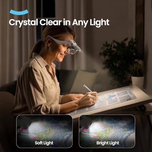 ARTDOT Magnifying Glasses with Light, 1.0X-3.5X 5 Replaceable Lenses Head Magnifier, 4 LED Rechargeable Magnifying Glasses for Close Work, Diamond Painting, Hands-Free & Reading - size: Small