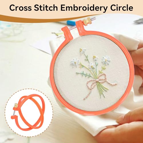 Plastic Embroidery Hoop Ring, 3PCS 4in Round Embroidery Frame Hoop Sets Household Small Embroidery Hoops Cross Stitch with Sdjustable Tension Screw for Beginners and Crafters - size: 4in