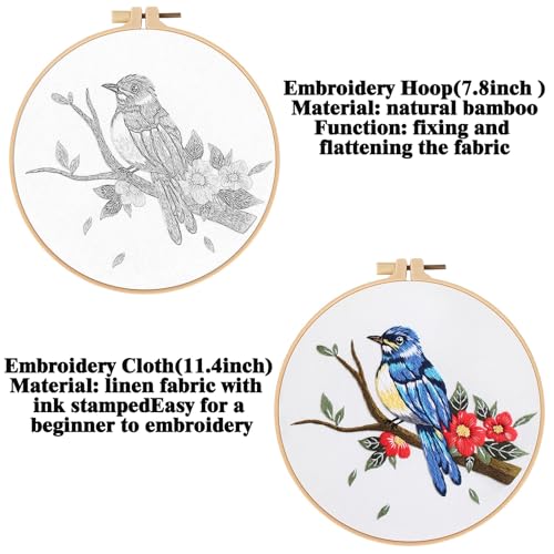 GLTAYLMY 3 Sets Embroidery Kit for Beginners Needlepoint Cross Stitch Kits for Adults,Stitch Learning DIY Kit with Easy Instruction,Stamped Bird Embroidery Patterns,Hoop,Threads,Sewing Hobby - color: BirdEK