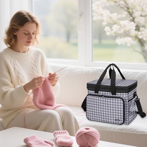Teamoy Crochet Bag Knitting Bag Yarn Storage Tote, Yarn Organizer, Gray Dot - color: Gray Dots