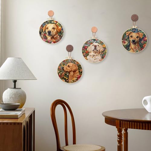 LB 4 Pack Cute Dog Flower Embroidery Kit for Beginners Funny Animal Beginner Embroidery Kit for Adults DIY Starter Kit with Embroidery Hoop Colorful Threads Tools Step by Step Instructions - color: Brown