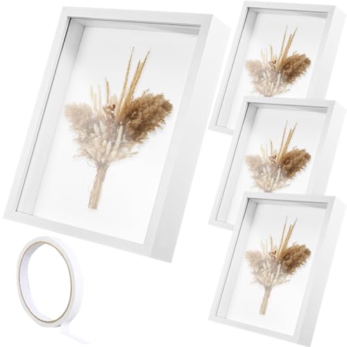 4 Pack 8*10 Shadow Box Frame, Shadow Boxes Display Cases 3D Wood Deep Shadow Box Plexiglass Shadow Boxes with Adhesive Tape for Photos, Dried Flowers, Valentines Day Handicrafts Picture Frame(White) - color: 4pcs-white, size: 8*10