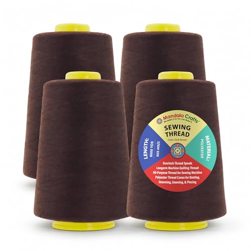 Mandala Crafts 40S/2 Dark Brown Polyester 4 Pack of Serger Threads Cones - color: Dark Brown, size: Pack of 4 40S/2 24000 YDs