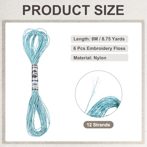 PATIKIL 6 Skeins Embroidery Floss, Metallic Embroidery Thread Nylon Threads Bracelets String for Cross-Stitch Hand Embroidery, Sky Blue - color: Sky Blue